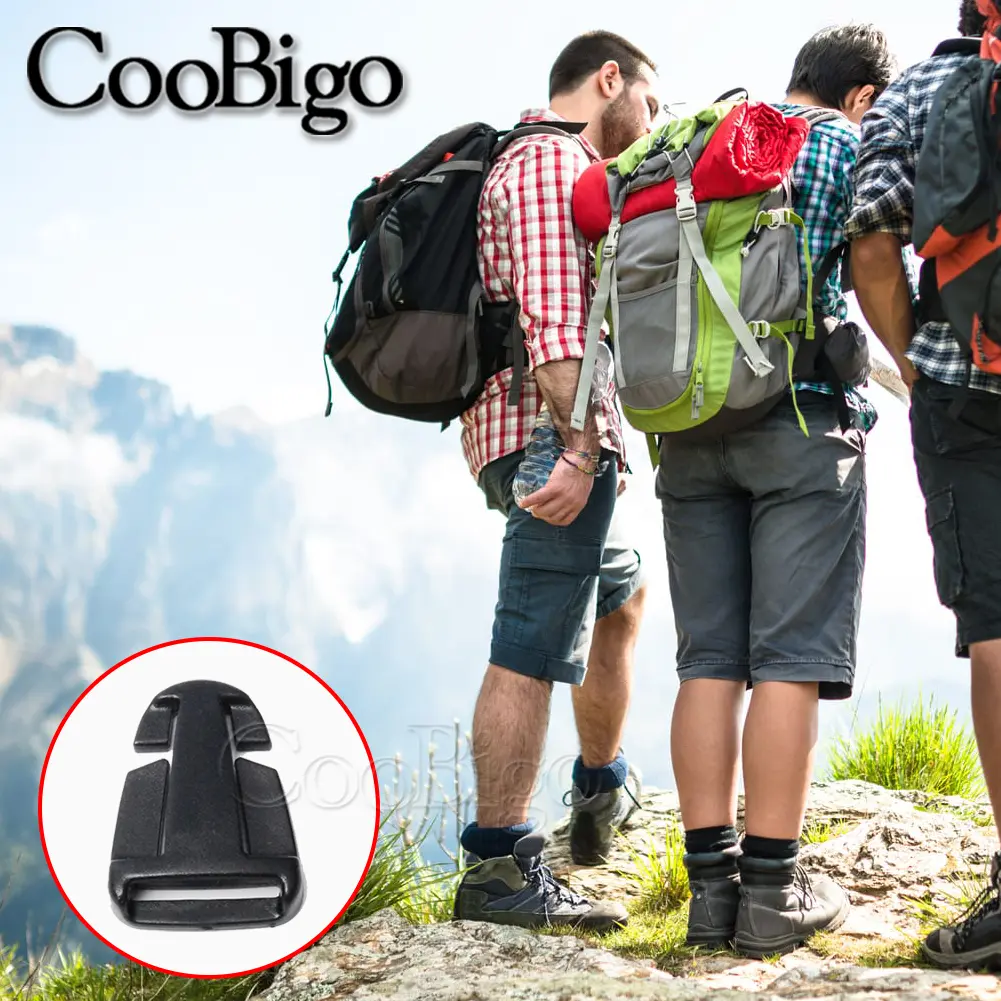 10pcs Plastic Buckle Slider Sternum Buckles Harness Strap Clasp Webbing Backpack Bag Luggage Camping DIY Accessories Black 20mm