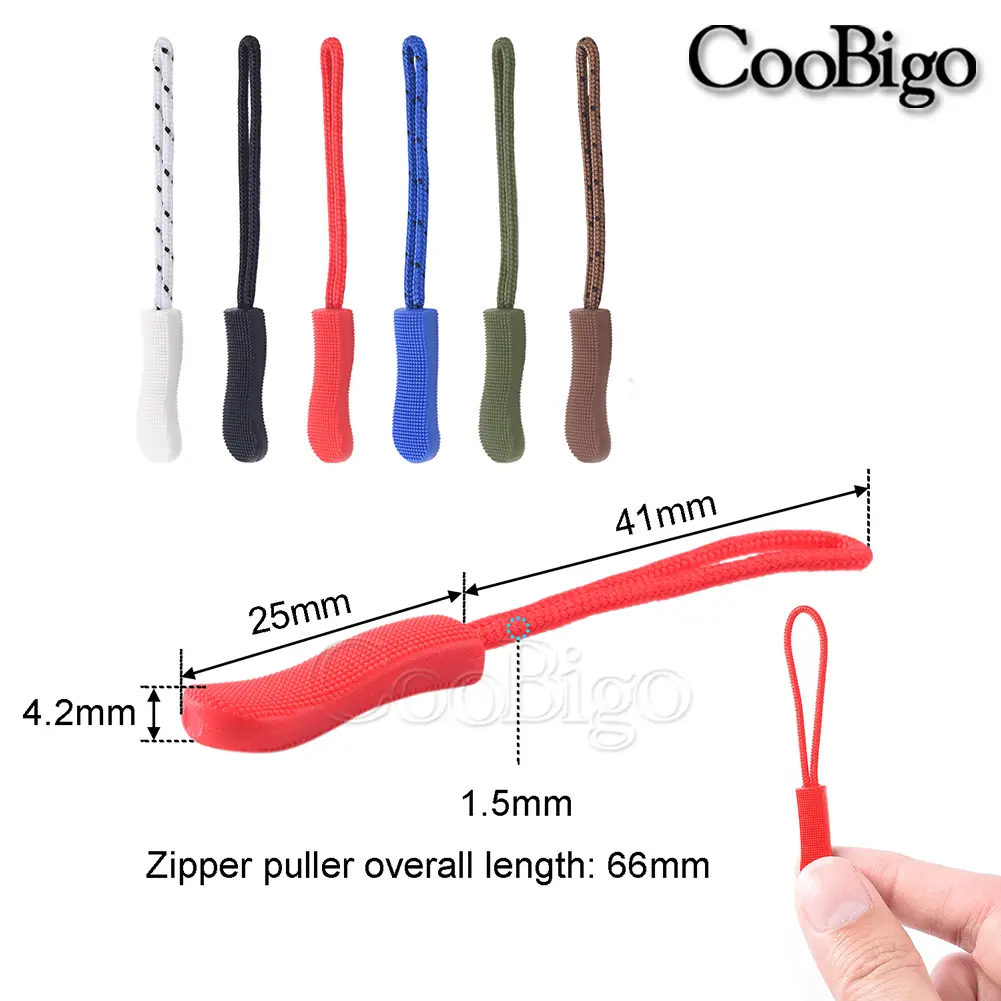 10pcs Zipper Pulls Rope Slider Zip Extension Cord Tag Replacement Clip Broken Buckle Fixer for Suitcase Tent Backpack Clothes