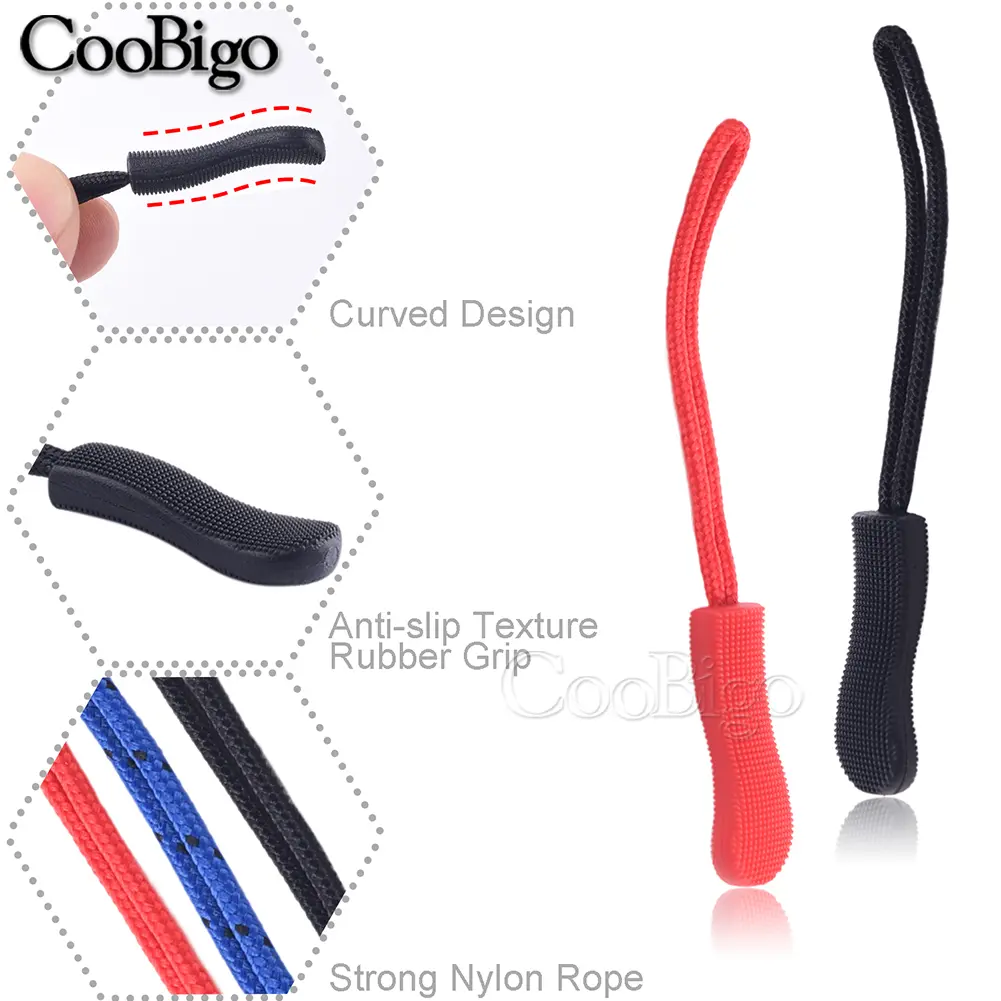 10pcs Zipper Pulls Rope Slider Zip Extension Cord Tag Replacement Clip Broken Buckle Fixer for Suitcase Tent Backpack Clothes