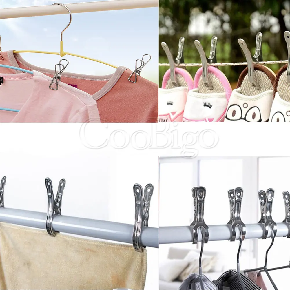 10pcs Metal Clip Clamp Grip Clasp Fastener Clothespin for Outdoor Camping Tent Lanyard Hanging Multi Purpose Stainless Steel