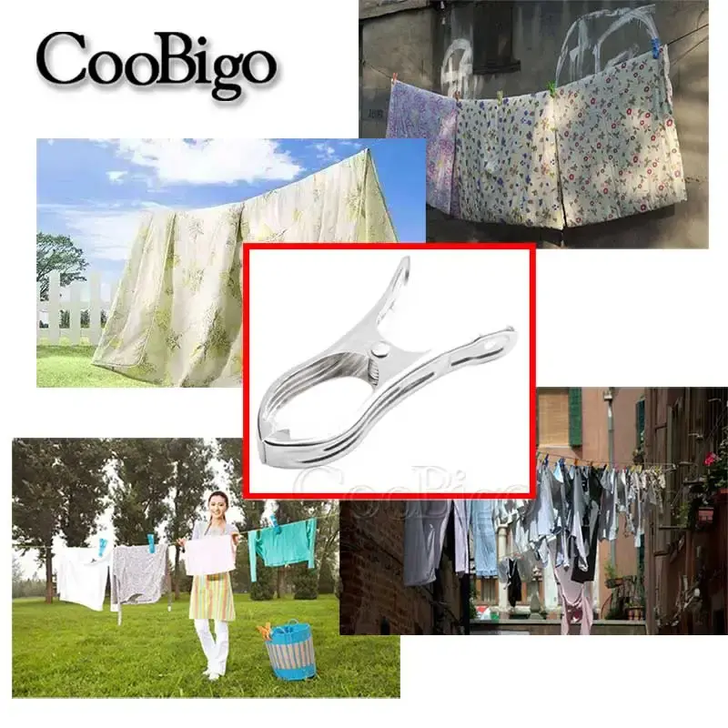 10pcs Metal Clip Clamp Grip Clasp Fastener Clothespin for Outdoor Camping Tent Lanyard Hanging Multi Purpose Stainless Steel