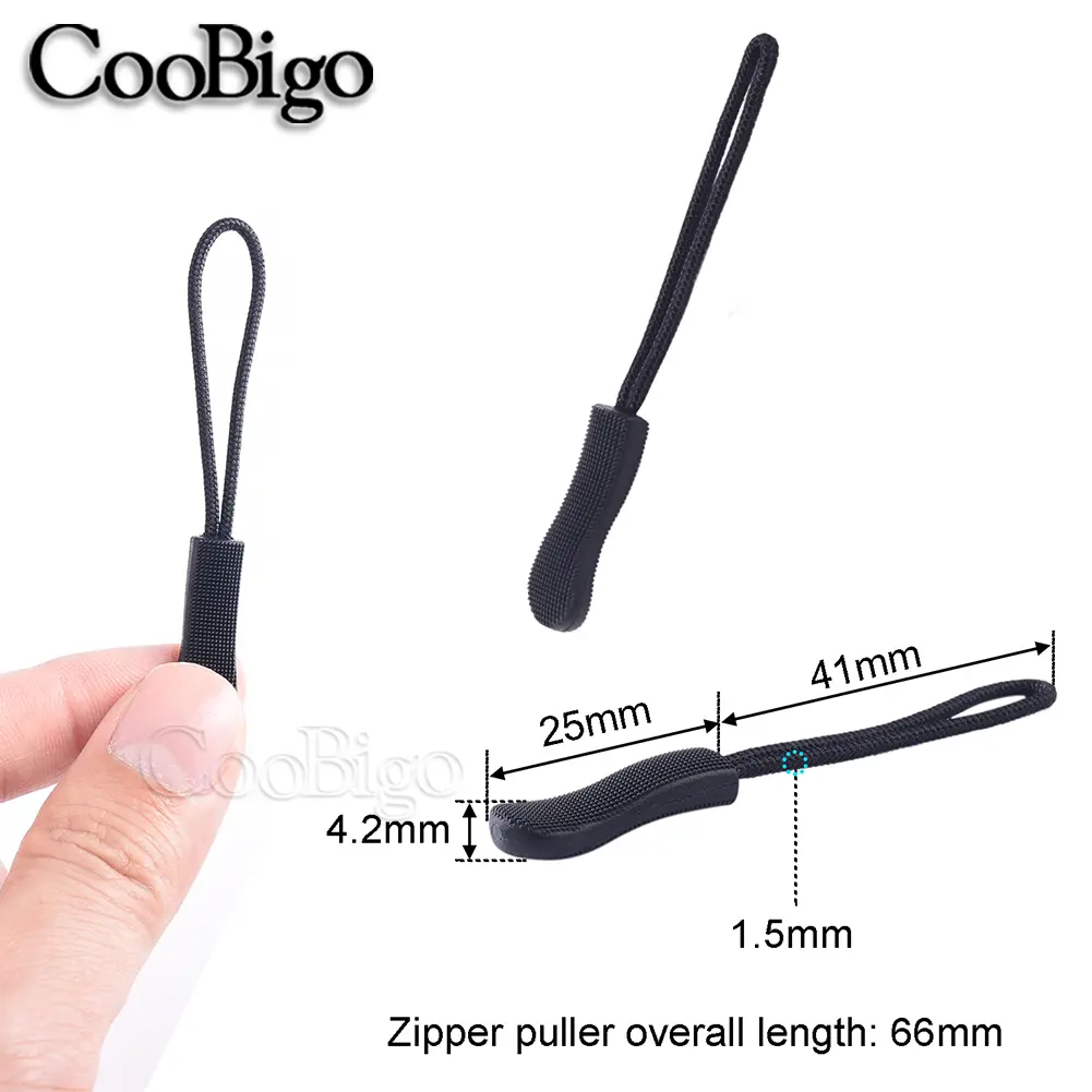 10pcs Zipper Pull Rope Zip Puller Cord EndS trap Lariat for Travel Bag Outdoor Camping Tent Backpack Luggage Accessories Black