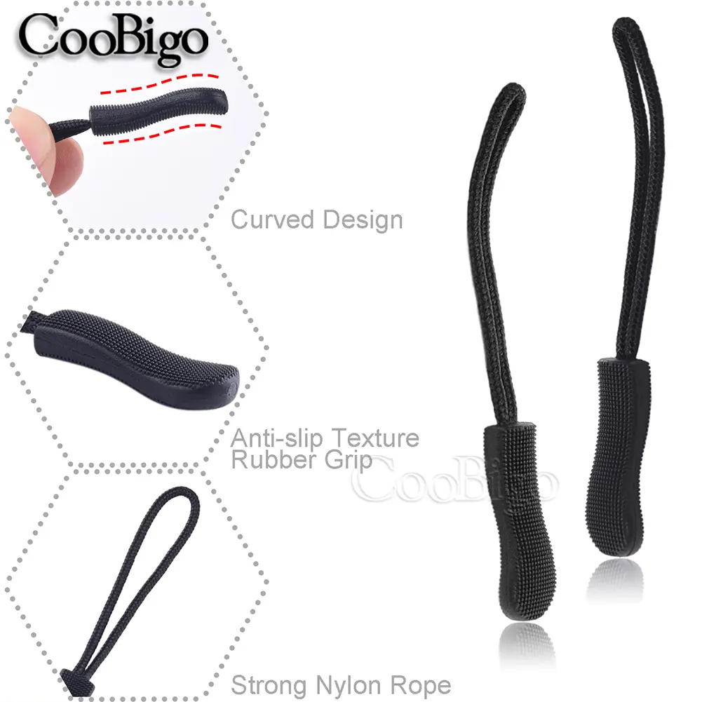 10pcs Zipper Pull Rope Zip Puller Cord EndS trap Lariat for Travel Bag Outdoor Camping Tent Backpack Luggage Accessories Black