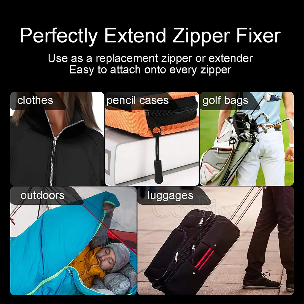 10pcs Zipper Pull Rope Zip Puller Cord EndS trap Lariat for Travel Bag Outdoor Camping Tent Backpack Luggage Accessories Black