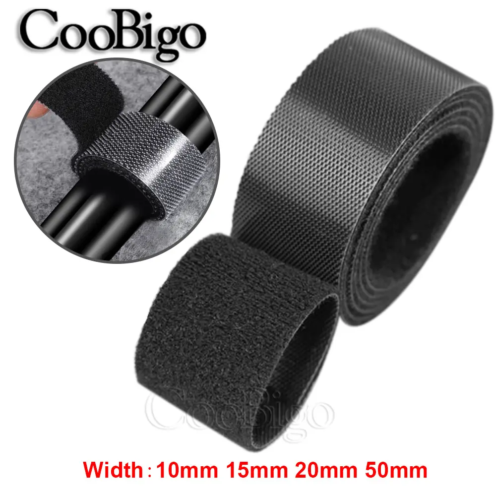 2M Nylon Fastening Tape Cable Tie Hook Loop Magic Tapes Strong Hooks Wire Organizer Strap DIY Accessories Black 10 15 20 50mm