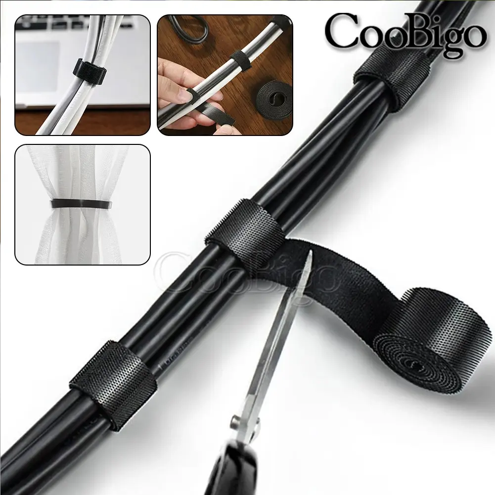 2M Nylon Fastening Tape Cable Tie Hook Loop Magic Tapes Strong Hooks Wire Organizer Strap DIY Accessories Black 10 15 20 50mm