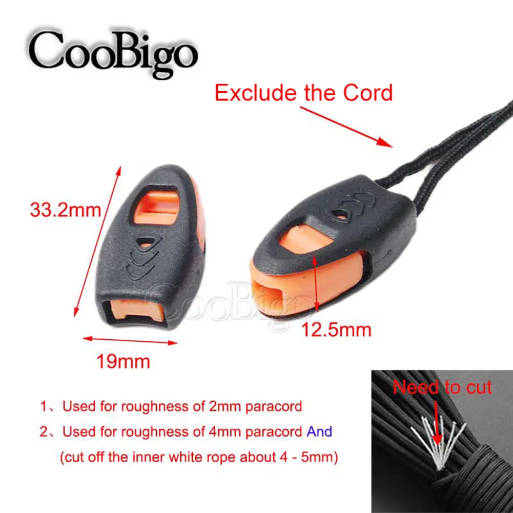 Orange Emergency Survival Whistle Zipper Pull Stopper Clips Cord Lock Ends Outdoor Camp Travel Kits Paracord Knife Lanyard 10pcs