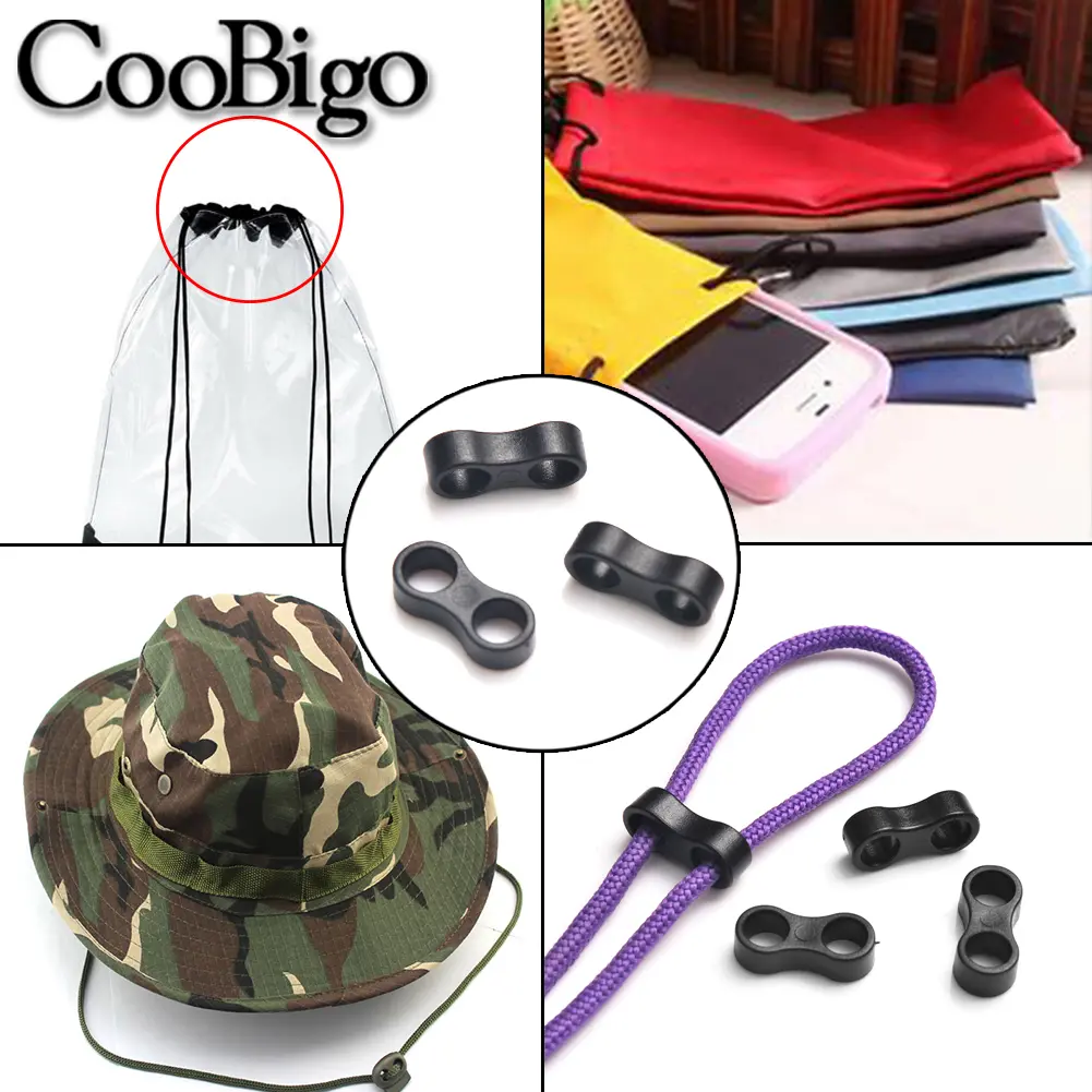 Toggles Cord Lock Ends Stopper Slider Clip Plastic 2 Holes Outdoor Camping Tent Kit Backpack Boots Paracord Masks Colorful 50pcs