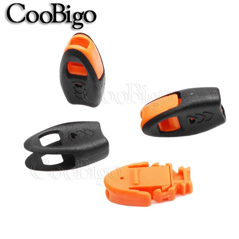 Orange Emergency Survival Whistle Zipper Pull Stopper Clips Cord Lock Ends Outdoor Camp Travel Kits Paracord Knife Lanyard 10pcs