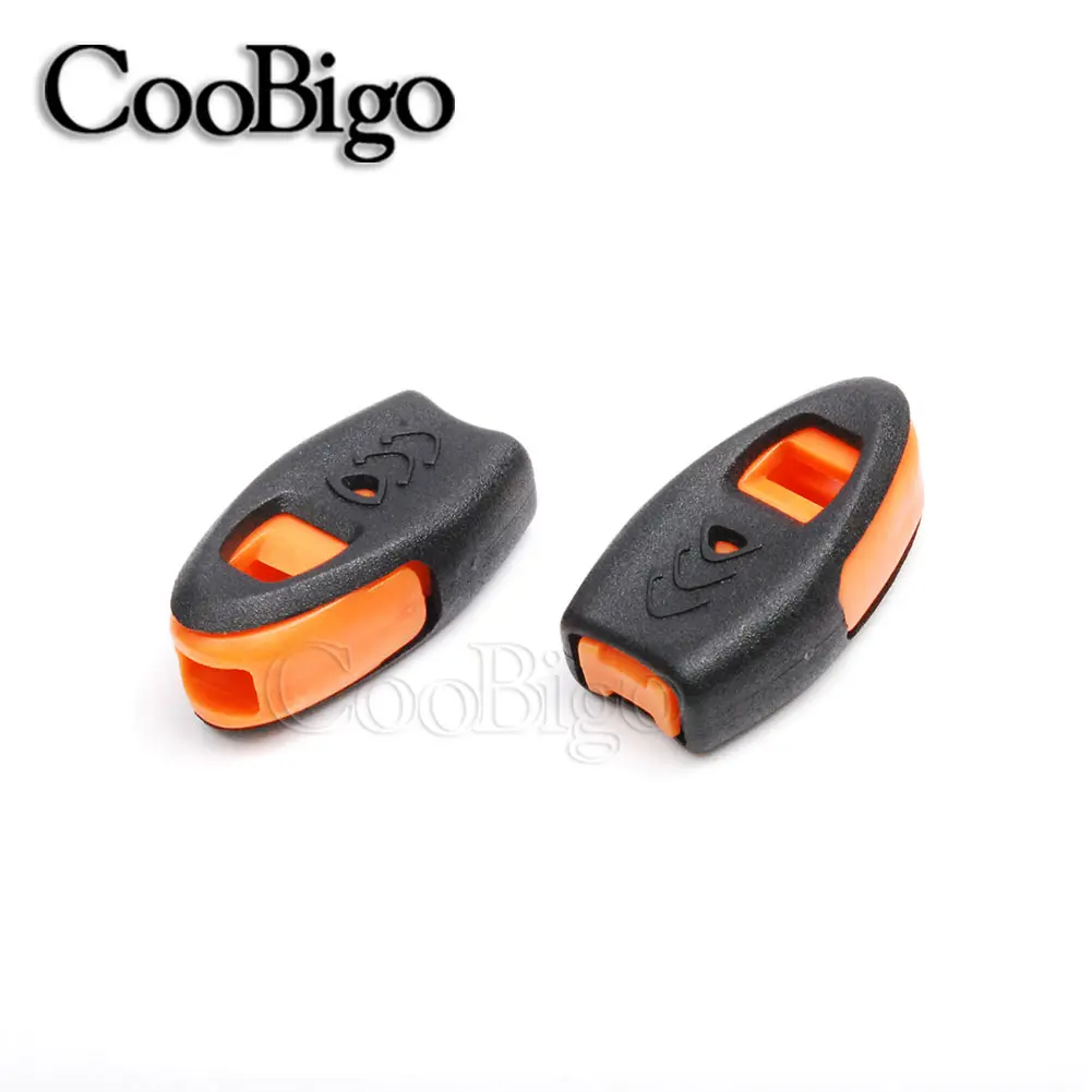 Orange Emergency Survival Whistle Zipper Pull Stopper Clips Cord Lock Ends Outdoor Camp Travel Kits Paracord Knife Lanyard 10pcs