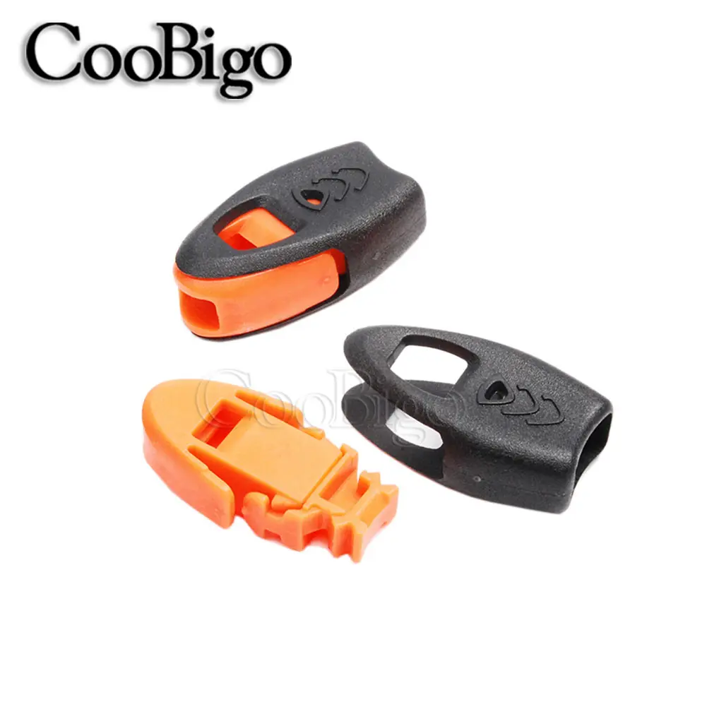 Orange Emergency Survival Whistle Zipper Pull Stopper Clips Cord Lock Ends Outdoor Camp Travel Kits Paracord Knife Lanyard 10pcs