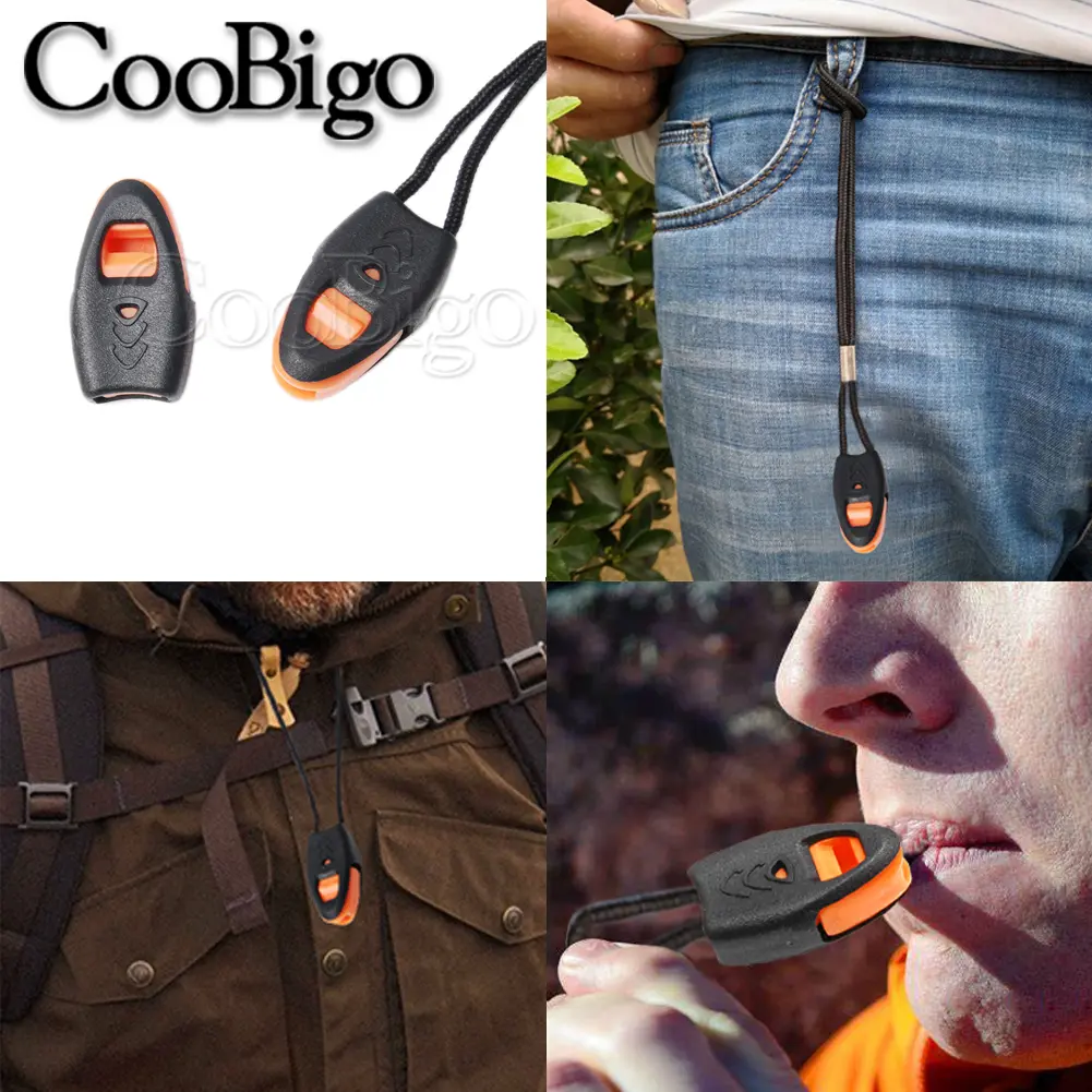 Orange Emergency Survival Whistle Zipper Pull Stopper Clips Cord Lock Ends Outdoor Camp Travel Kits Paracord Knife Lanyard 10pcs