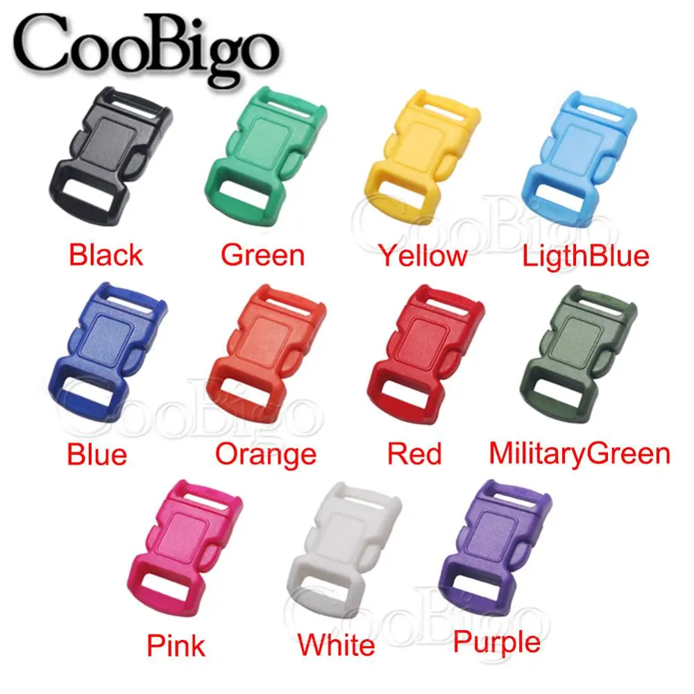 10pcs Plastic Curved Side Release Buckle Paracord Bracelet Clip for Outdoor Camping Backpack Bag Webbing Strap Dog Collar 10mm