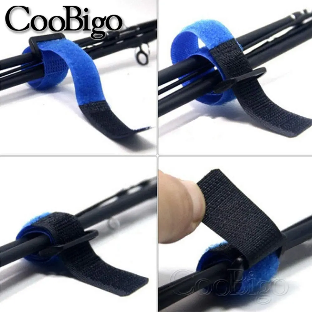 10pcs Fishing Rod Tie Holder Strap Hook Loop Suspender Fastener Belt Cable Cord Wrap Band Fish Tool Accessories Tackle 2cm Width