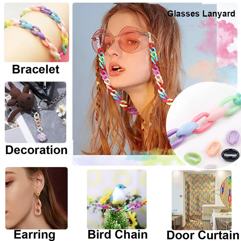 50pcs Acrylic Link Chain Ring Keychains Necklace Bracelet Jewelry Making DIY Craft Accessories Colorful Plastic 23mm x 17mm
