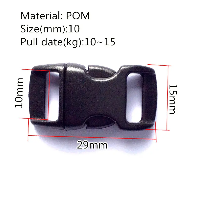 50pcs 3/8" 10mm Plastic Side Release Buckle Bracelet Curved Parachute 550 Paracord Bracelet Sewing Tools