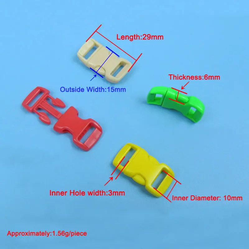 10Pcs 3/8" 10mm Side Release Buckle Curved Parachute 550 Paracord Bracelet DIY Dog Collar Strap   Webbing  Outdoor Camp