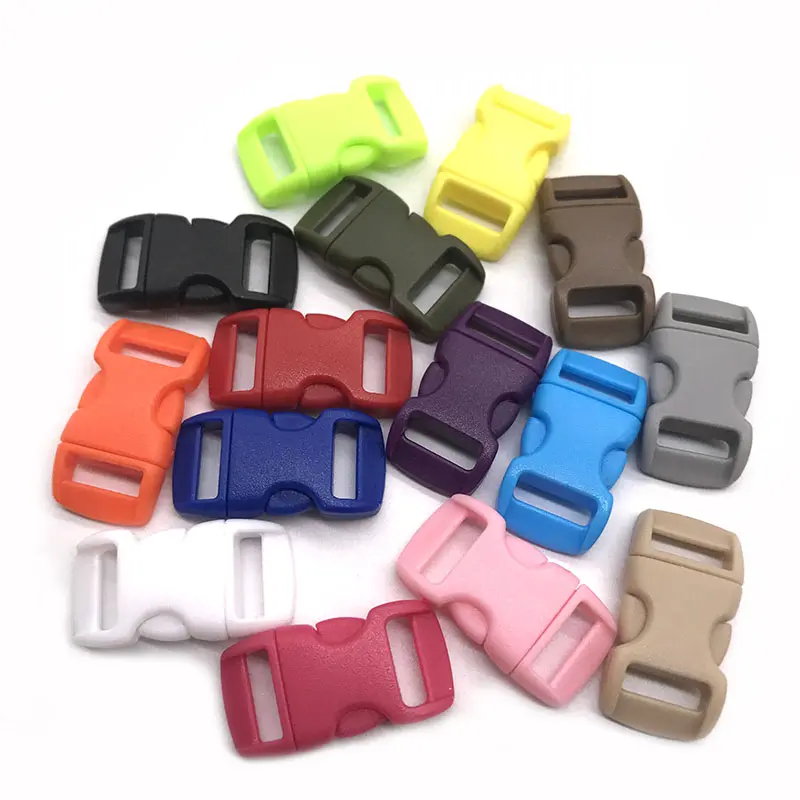 10Pcs 3/8" 10mm Side Release Buckle Curved Parachute 550 Paracord Bracelet DIY Dog Collar Strap   Webbing  Outdoor Camp