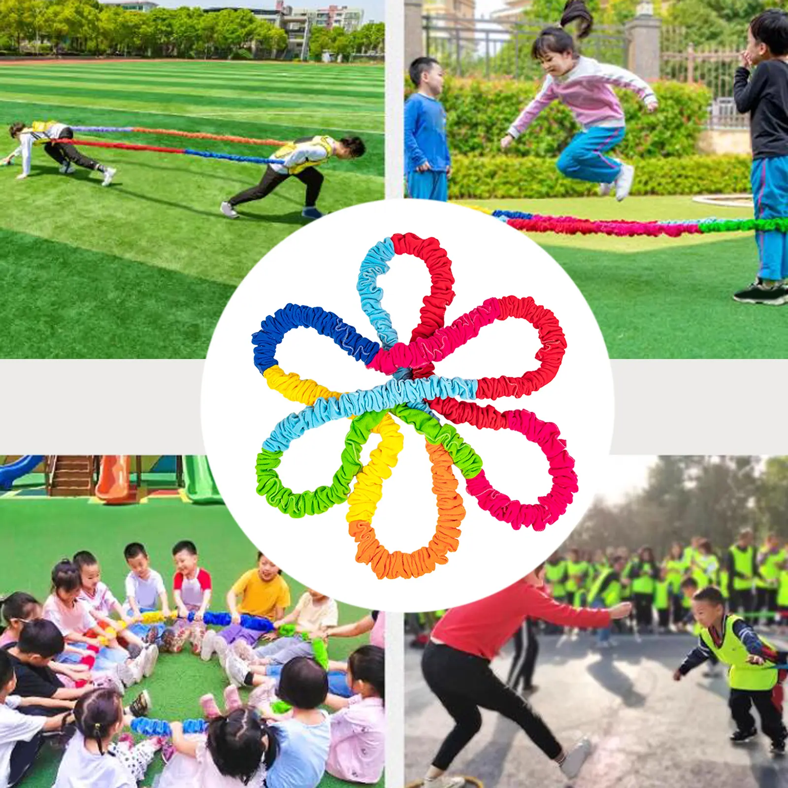 Cooperative Stretch Rope Kids Dynamic Movement Exercise Prop Resistance Band Elastic Fleece Cooperative Stretchy Band Rubber