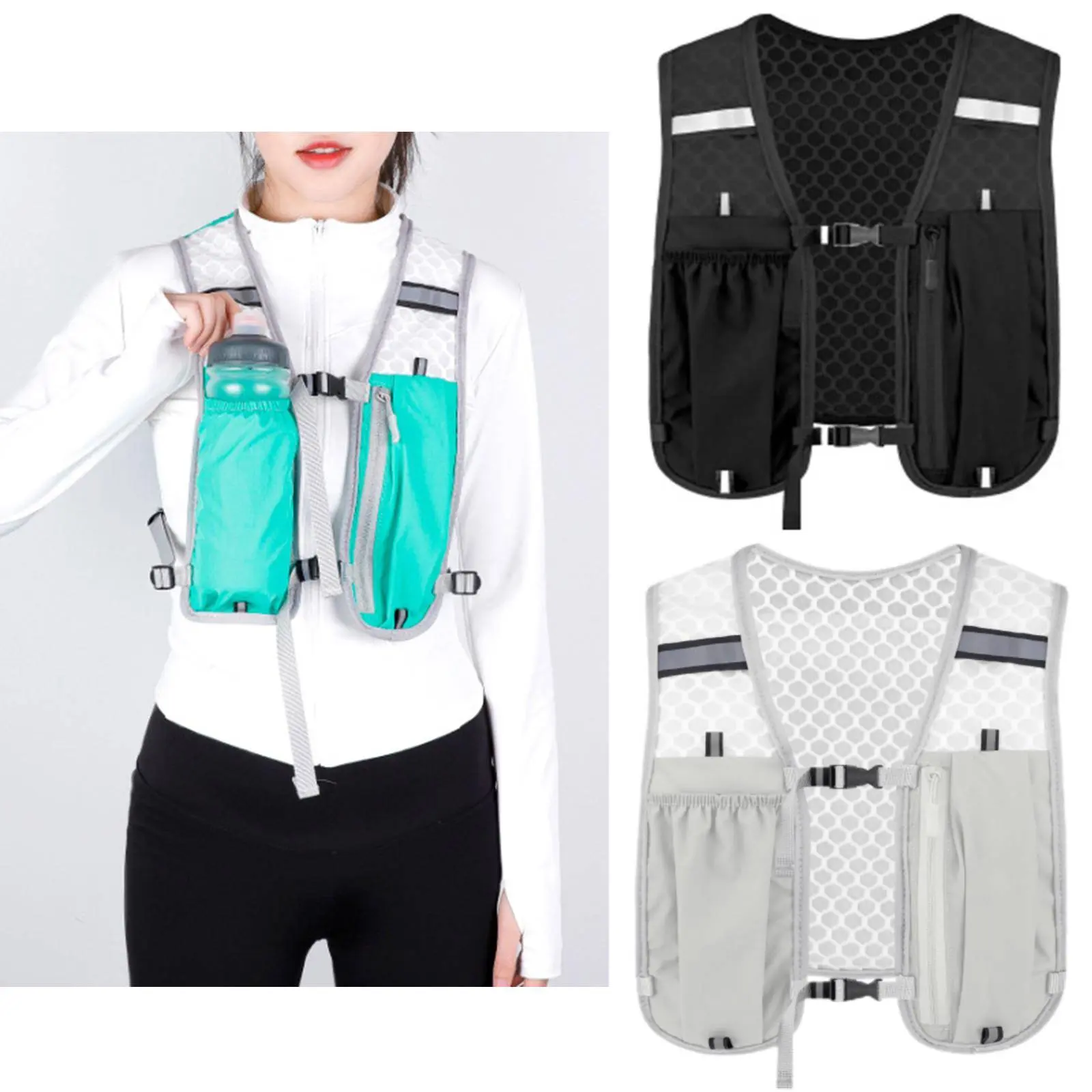 Outdoor Hiking Vest Bag Running Phone Bag Lightweight Sports Multi Storage Backpack Cycling  Bottle Bag with Reflective Stripe