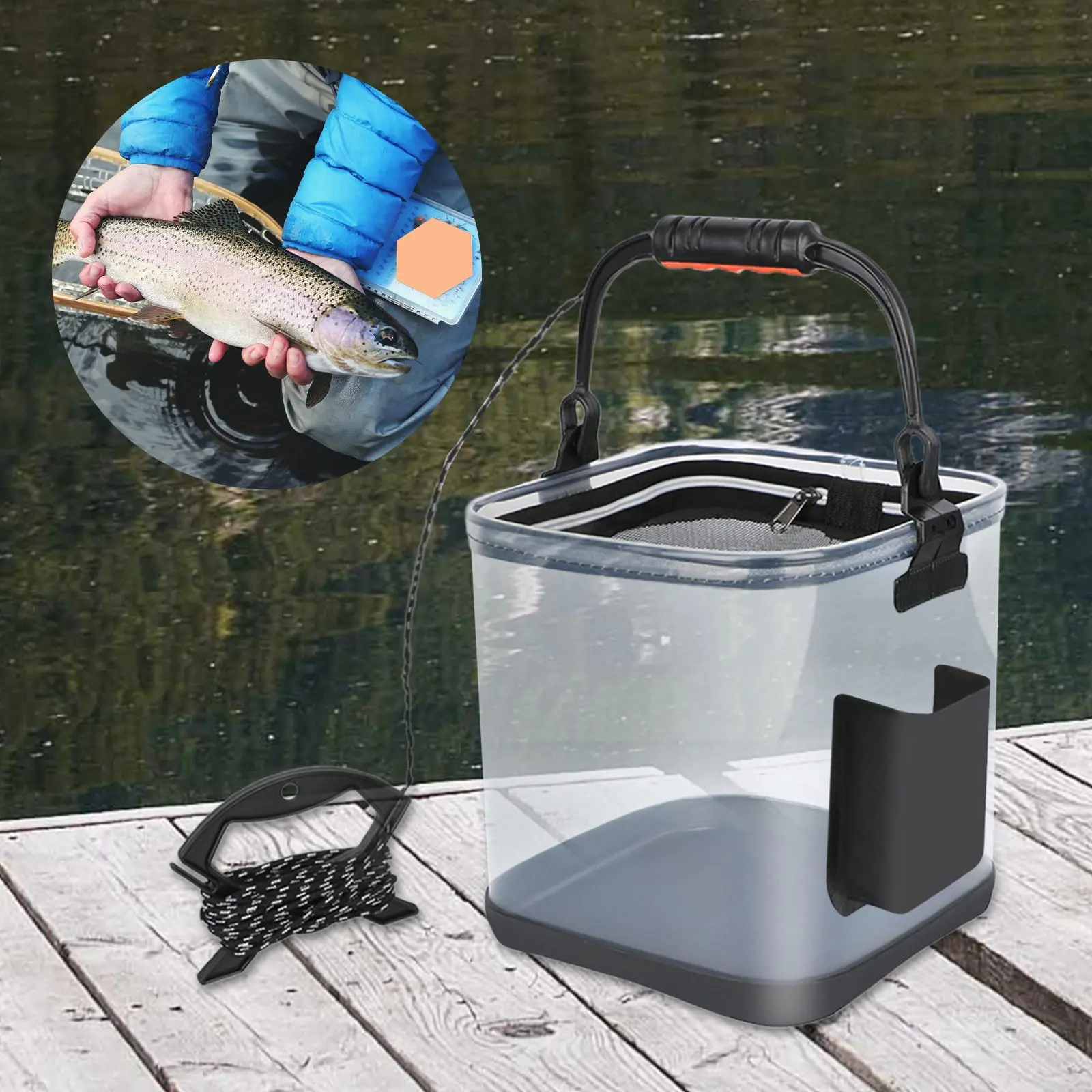 Fishing Bucket Transparent EVA Water Container for Fishing Gardening Outdoor