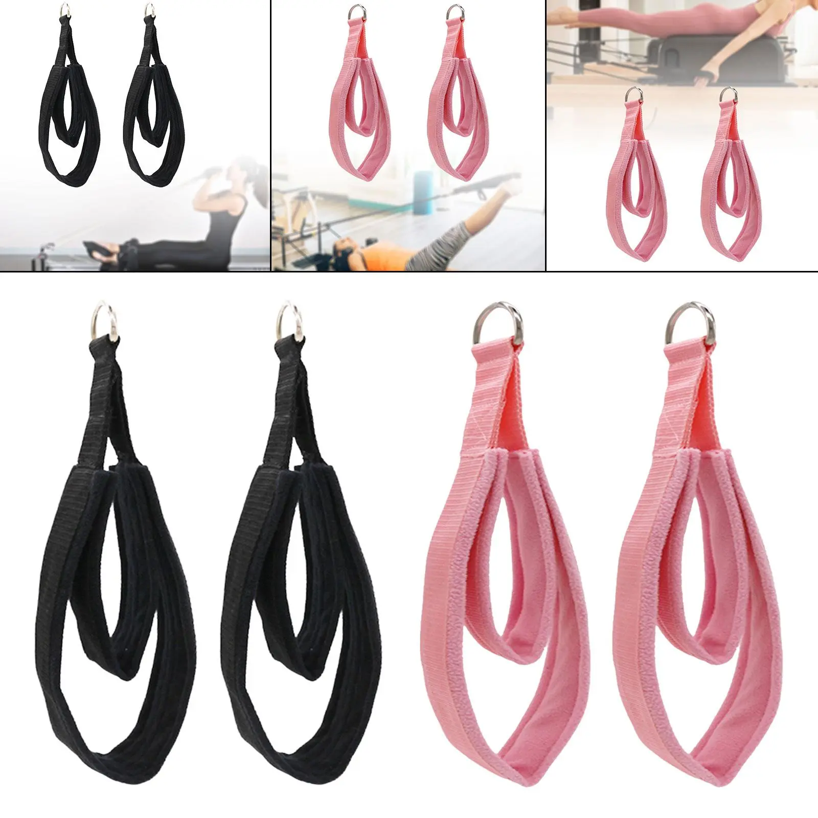 2x Pilates Straps D Rings Straps Stretch Exercise Band Nonslip Handle for