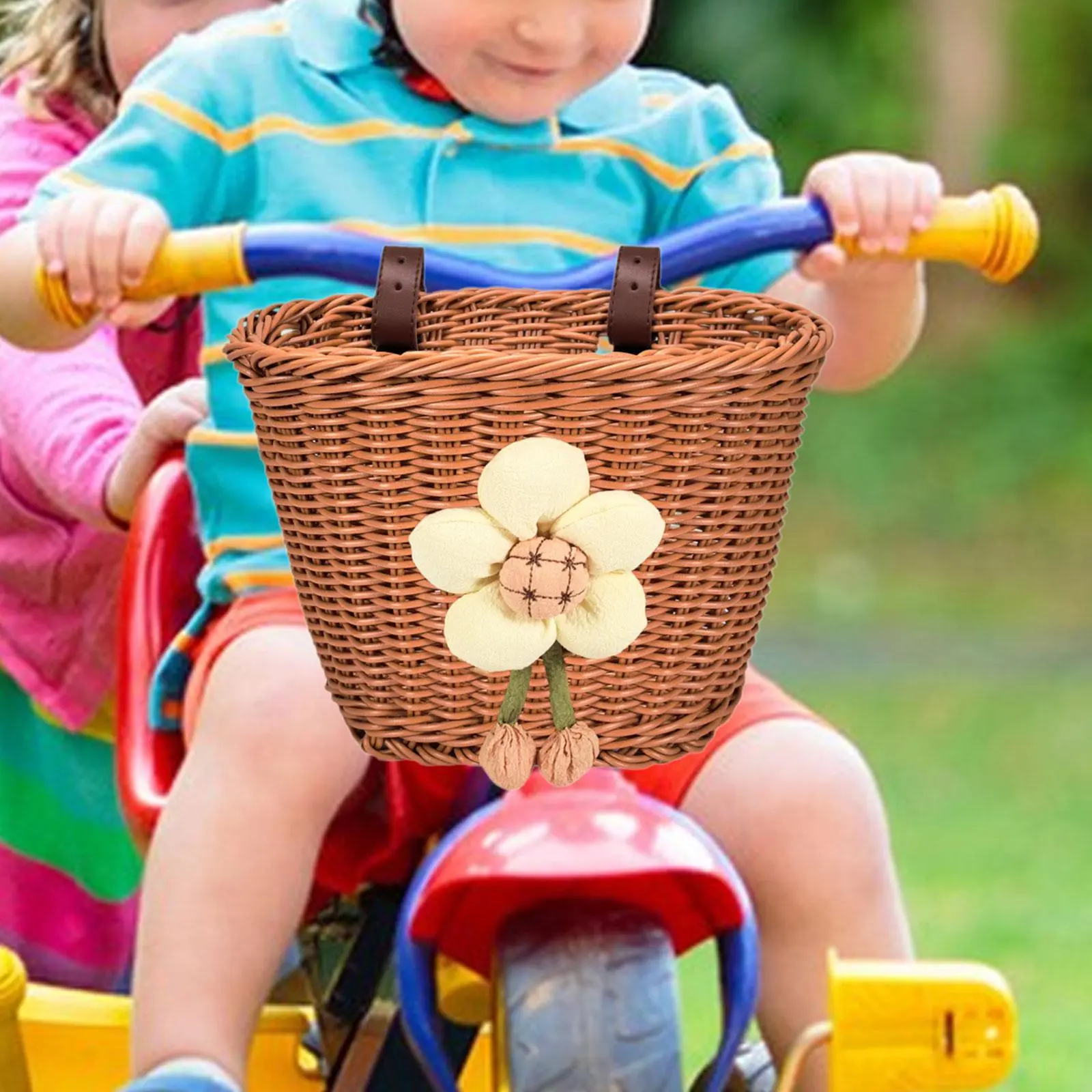 Kids Bike Basket Durable Handlebar Storage Basket with Adjustable PU Straps for Children Perfect for Outdoor Biking Cycling Picn