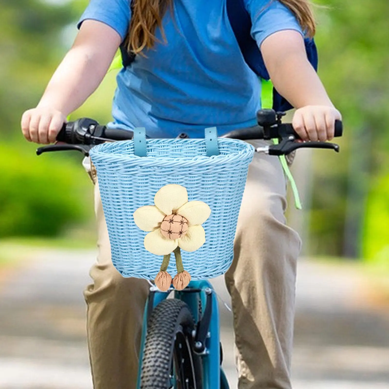 Kids Bike Basket Durable Handlebar Storage Basket with Adjustable PU Straps for Children Perfect for Outdoor Biking Cycling Picn
