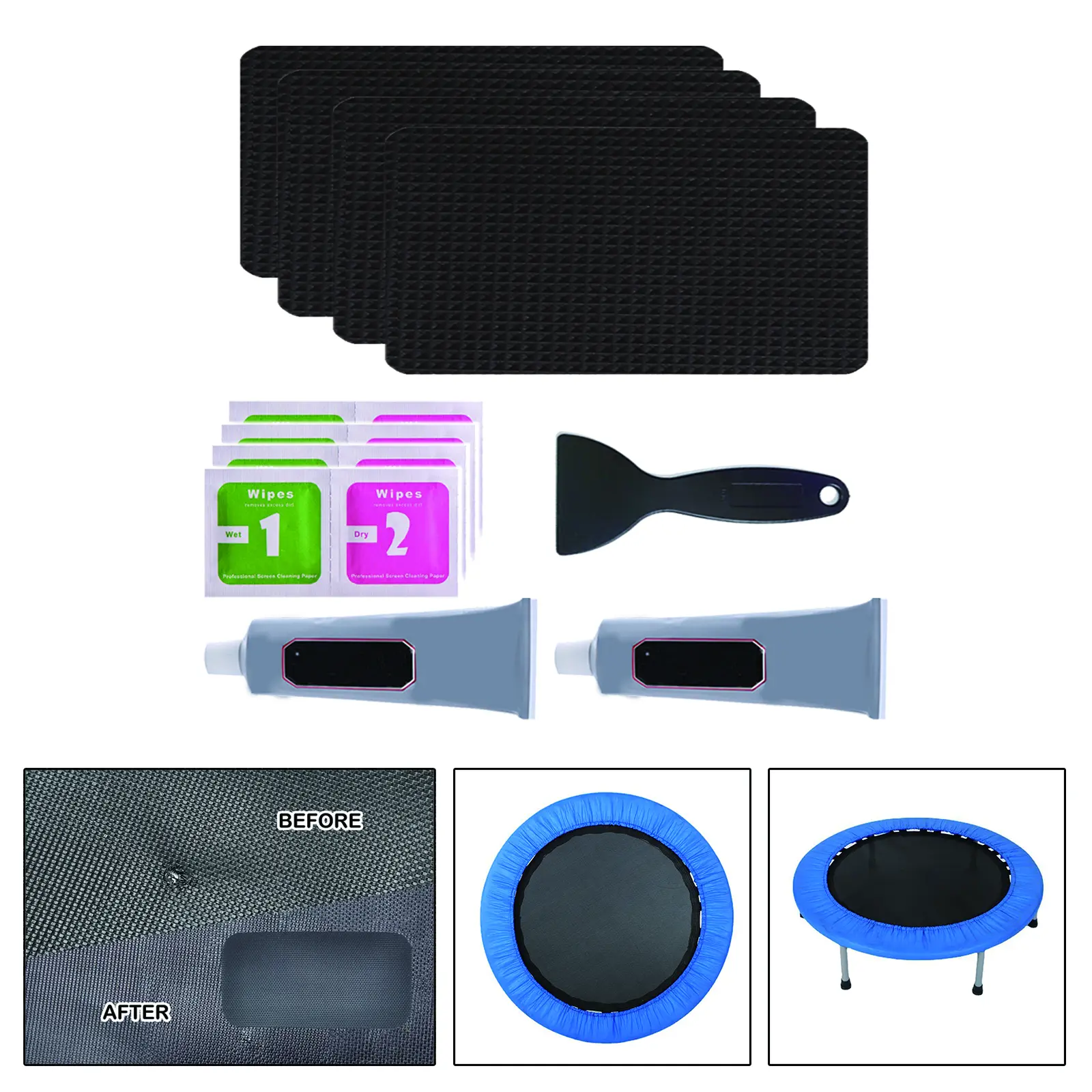 Trampoline Repair Kit with Glue Fixing Parts Trampoline Mat Tear Accessories Replacement Rectangular Repair Patches  16cmx24cm
