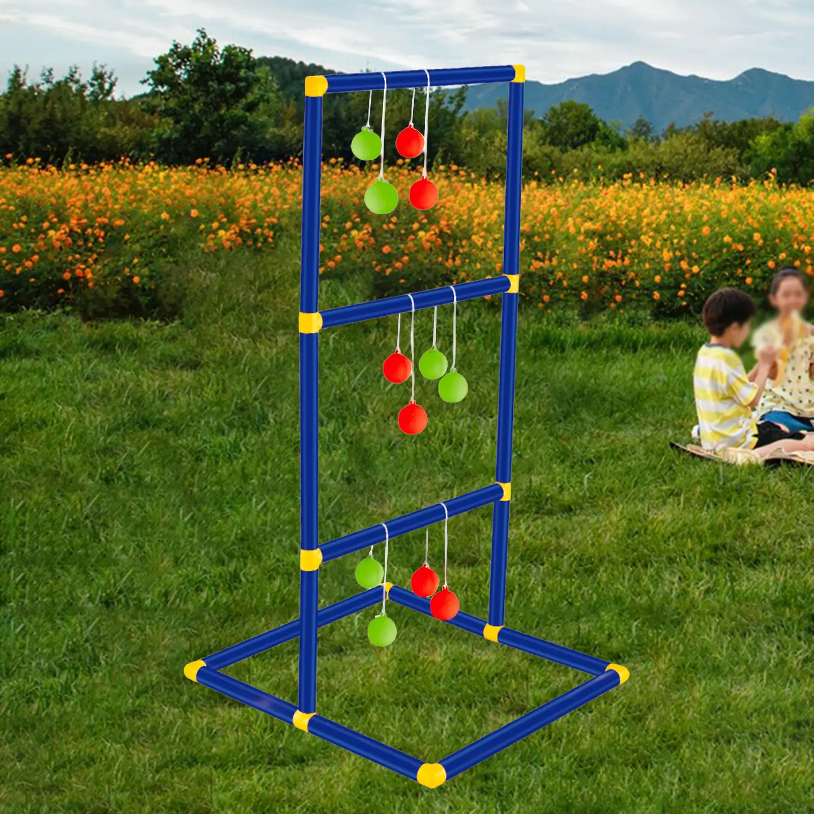 Ladder Ball Toss Game Set for Lawn Backyard Family Interactive Game Children's Ladder Golf Stand Portable Indoor Outdoor Sports