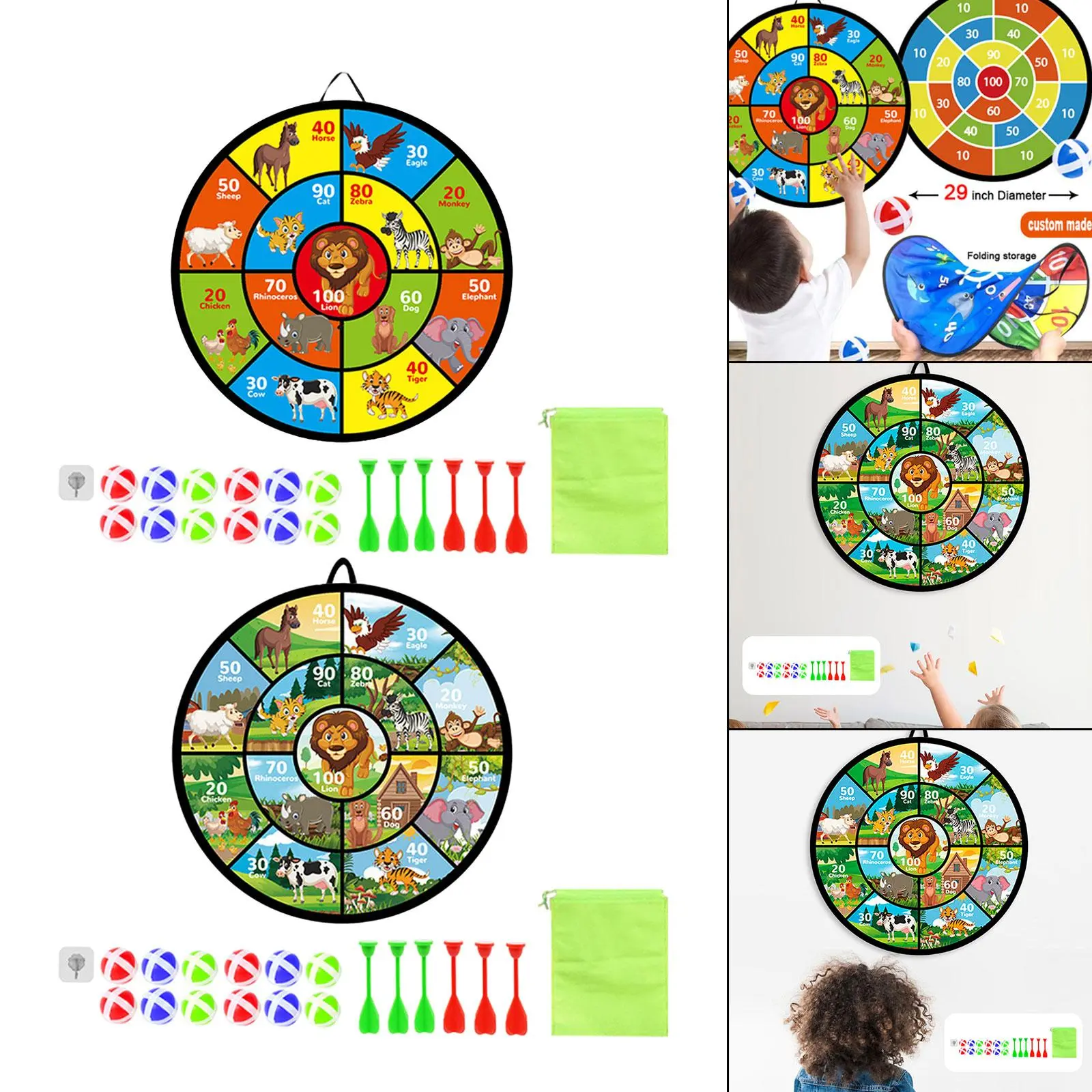 Dart Board for Kids Animal Theme Dart Games Dart Plate Dartboard Game Set 29" Target Board with 12 Sticky Balls Throwing Game