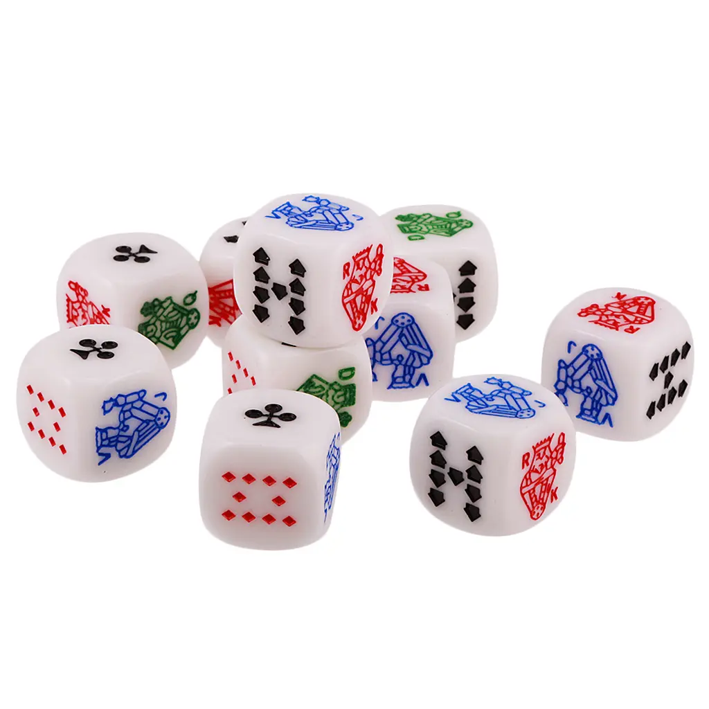 10 Pieces of 12mm/0.47inch Acrylic Six Sided Poker Dice for Casino Poker Card Game Favours for Fun Family Pub Game Dice Toy