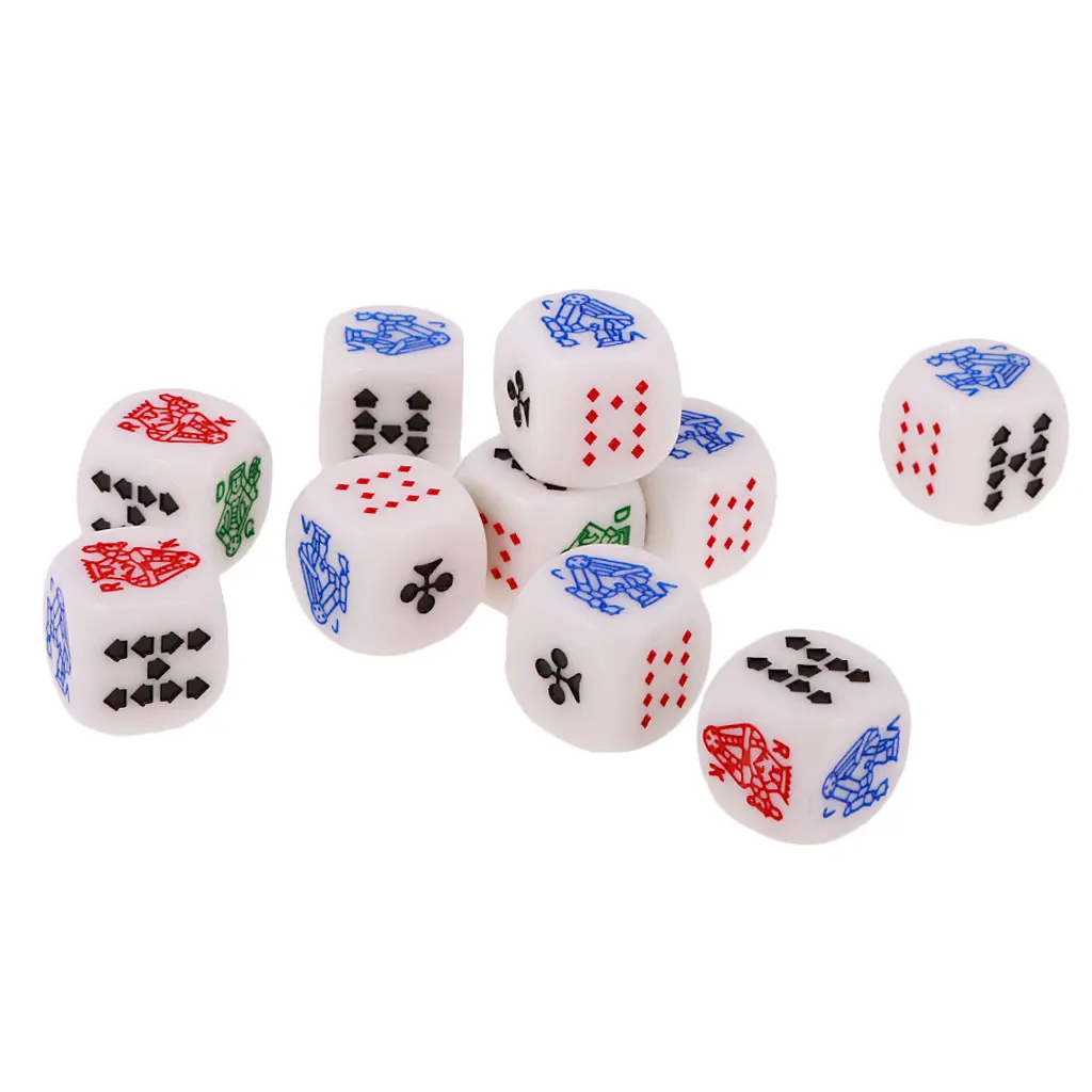 10 Pieces of 12mm/0.47inch Acrylic Six Sided Poker Dice for Casino Poker Card Game Favours for Fun Family Pub Game Dice Toy