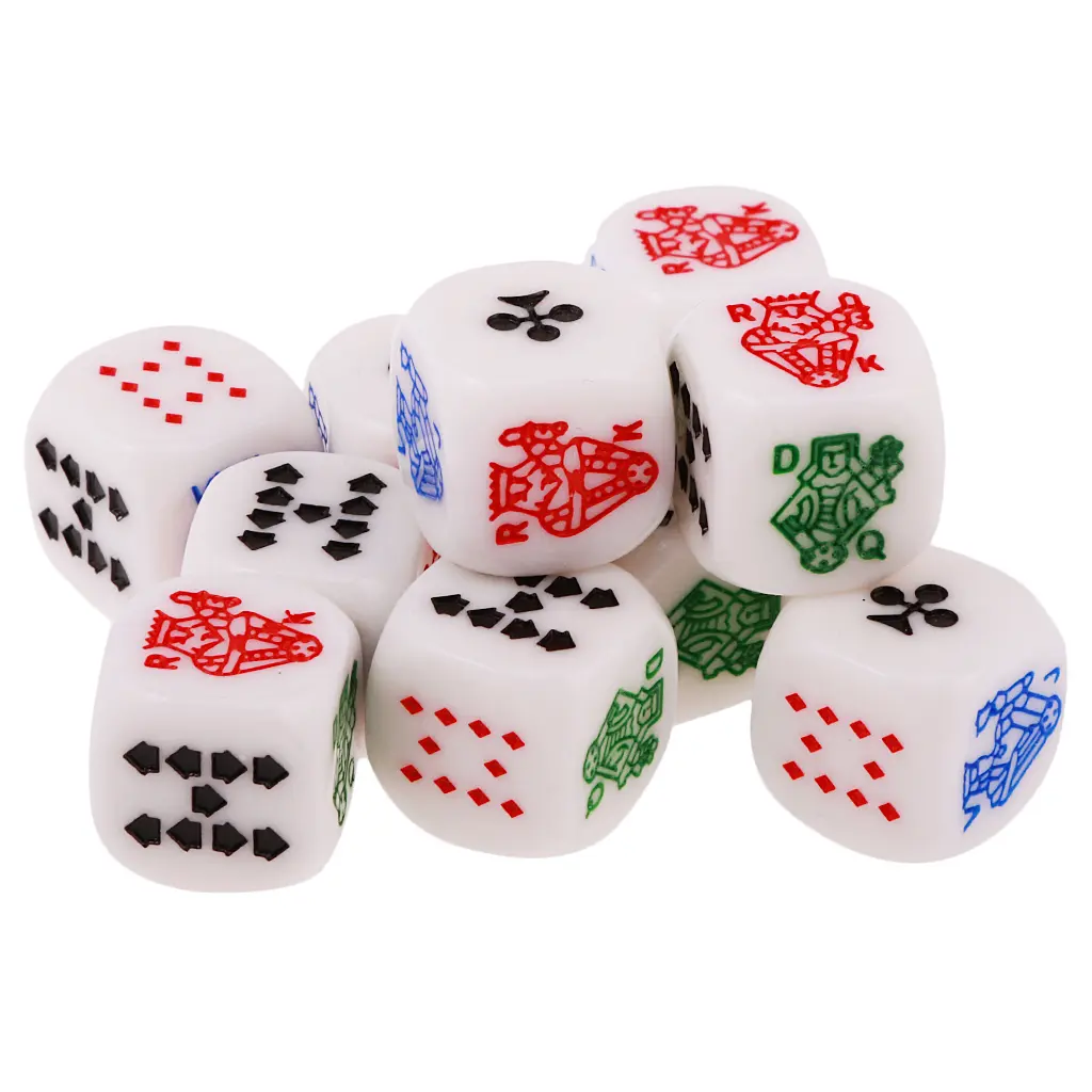 10 Pieces of 12mm/0.47inch Acrylic Six Sided Poker Dice for Casino Poker Card Game Favours for Fun Family Pub Game Dice Toy