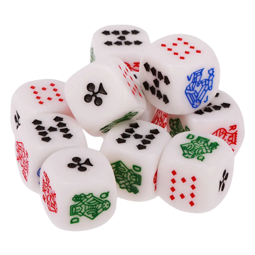 10 Pieces of 12mm/0.47inch Acrylic Six Sided Poker Dice for Casino Poker Card Game Favours for Fun Family Pub Game Dice Toy
