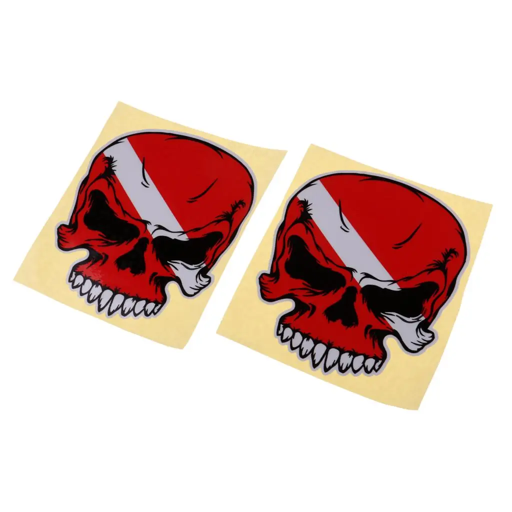2x Reflective Skull,, Goggles Sticker Decal for Scuba Diving Tank
