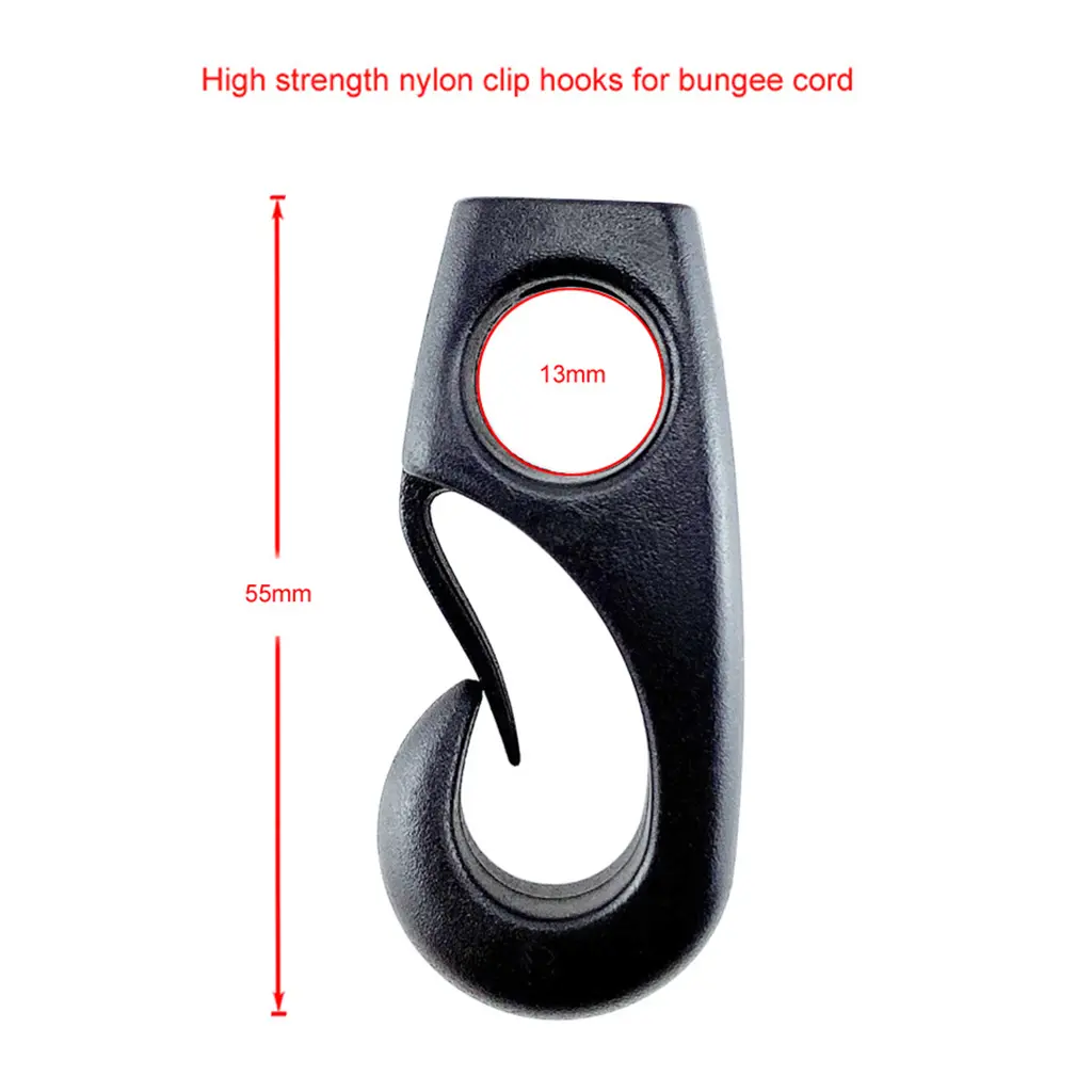 10pcs Black Heavy Duty Reusable Nylon Bungee Hooks with Shock Cord Elastic Boat Marine Rope Hooks for Camping Cargo Truck