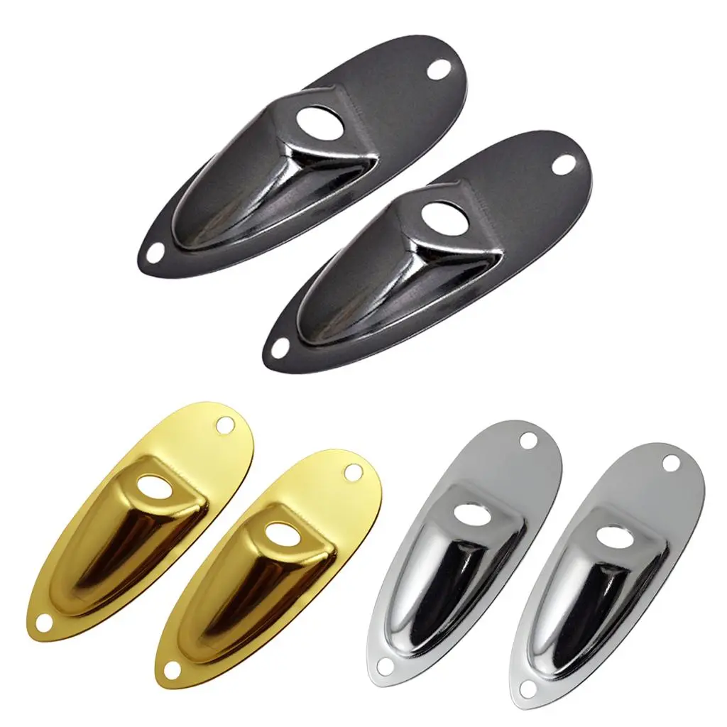 Tooyful 2Pc Boat Style Electric Bass Guitar Metal Output Jack Socket Plates with 4 Screws for ST SQ Electric Guitars