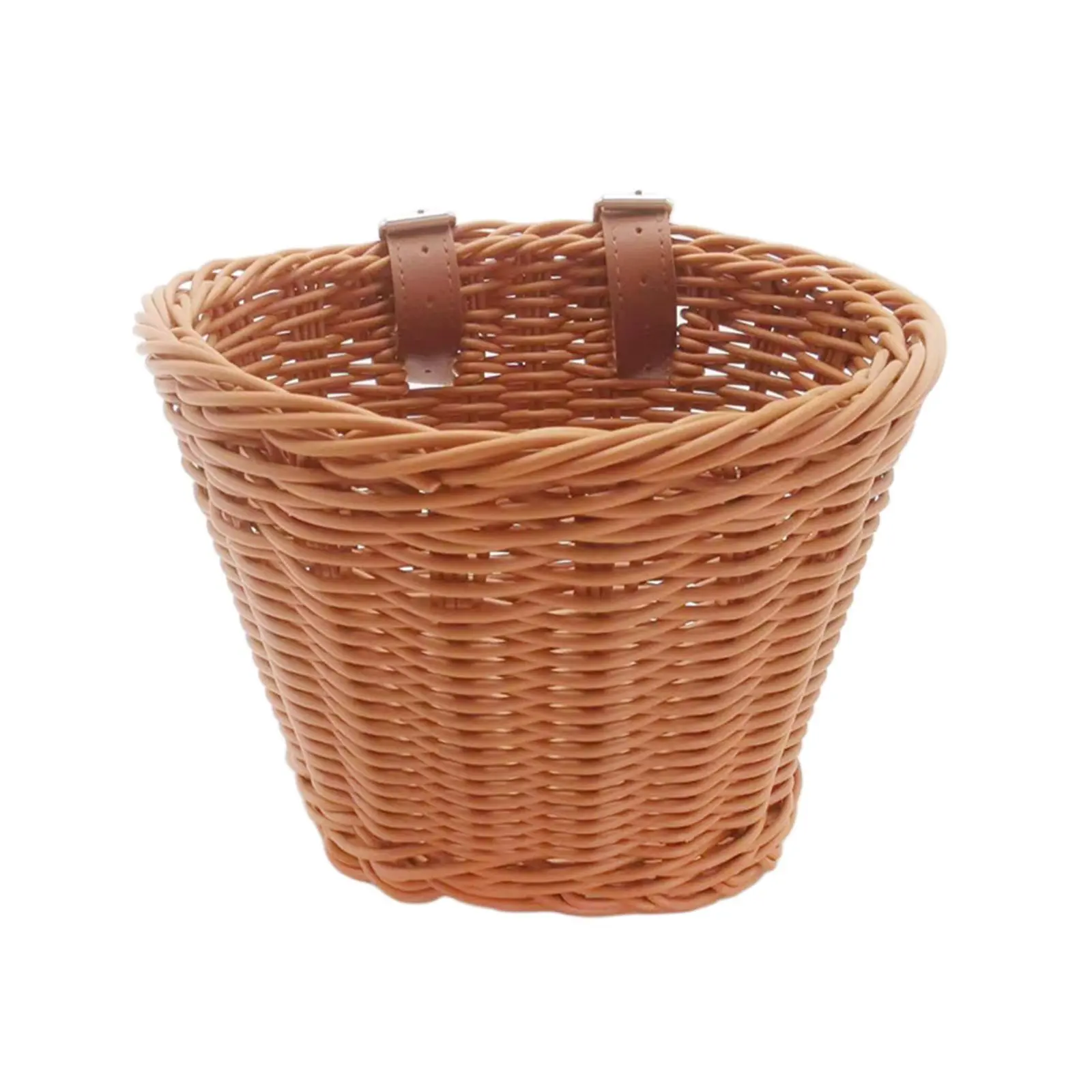 Wicker Kids Bike Basket with Leather Straps Pouch Waterproof Handlebar Basket for Bike Accessory Outdoor Toddlers