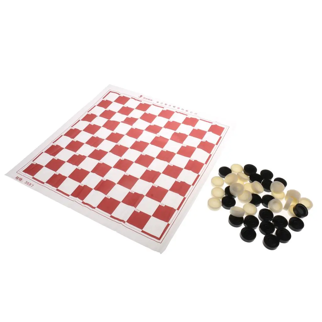 MagiDeal 1Set Portable 10x10 Squares Checkerboard International Draughts Game 40 Checkers for Travel Party Children Adult Toy