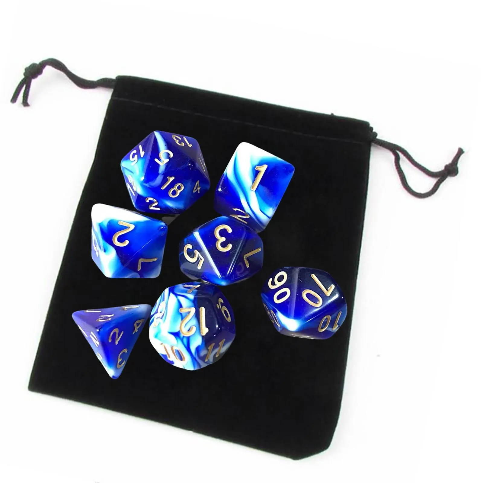 Pack of 7 Polyhedral Dices Set with Pouch Bar Toys for Math Teaching