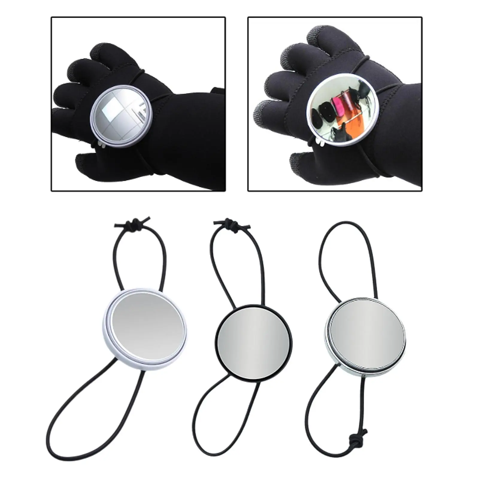 Diving Hand Mirror Convex Glass Adjustable Underwater Equipment for Drifting Black