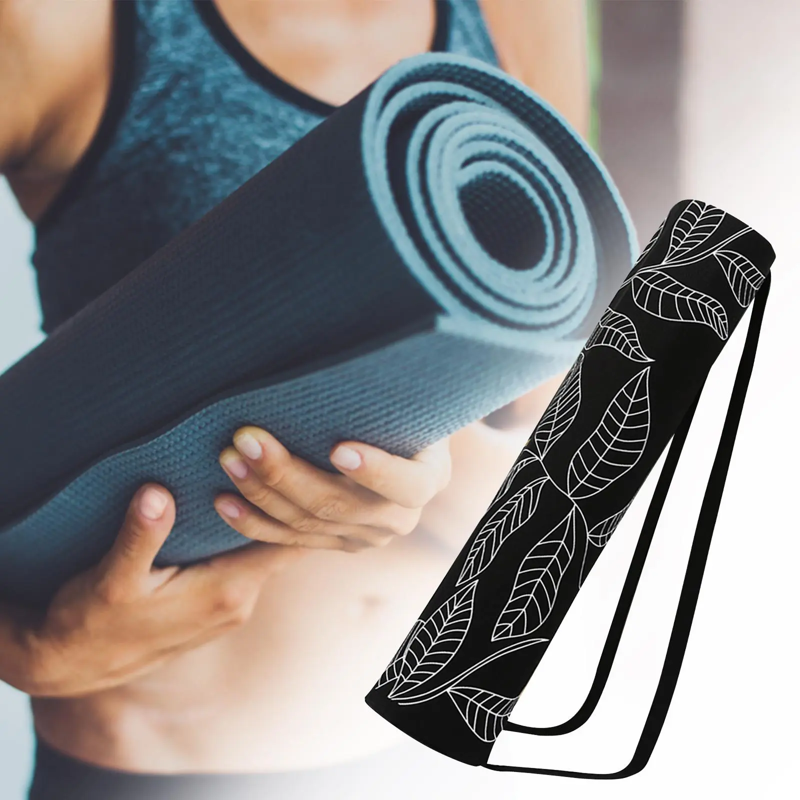 Canvas Yoga Mat Bag Gym Bag 74cmx14cm for Outdoor Activities with Strap