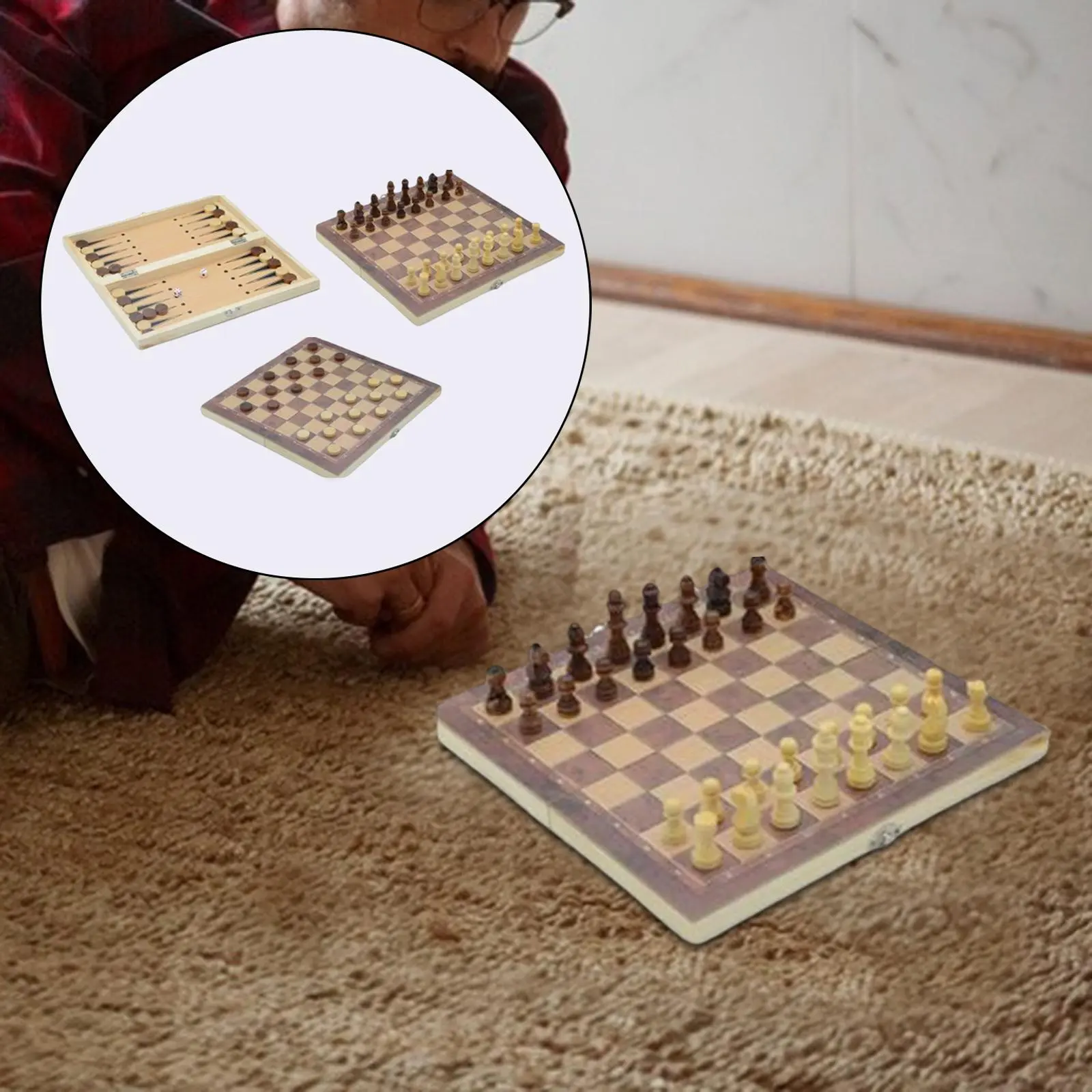 3 in 1 Chess Set Folding Chess Game Travel Case Portable Lightweight Board Games for Indoor Home Travel Adults Kids