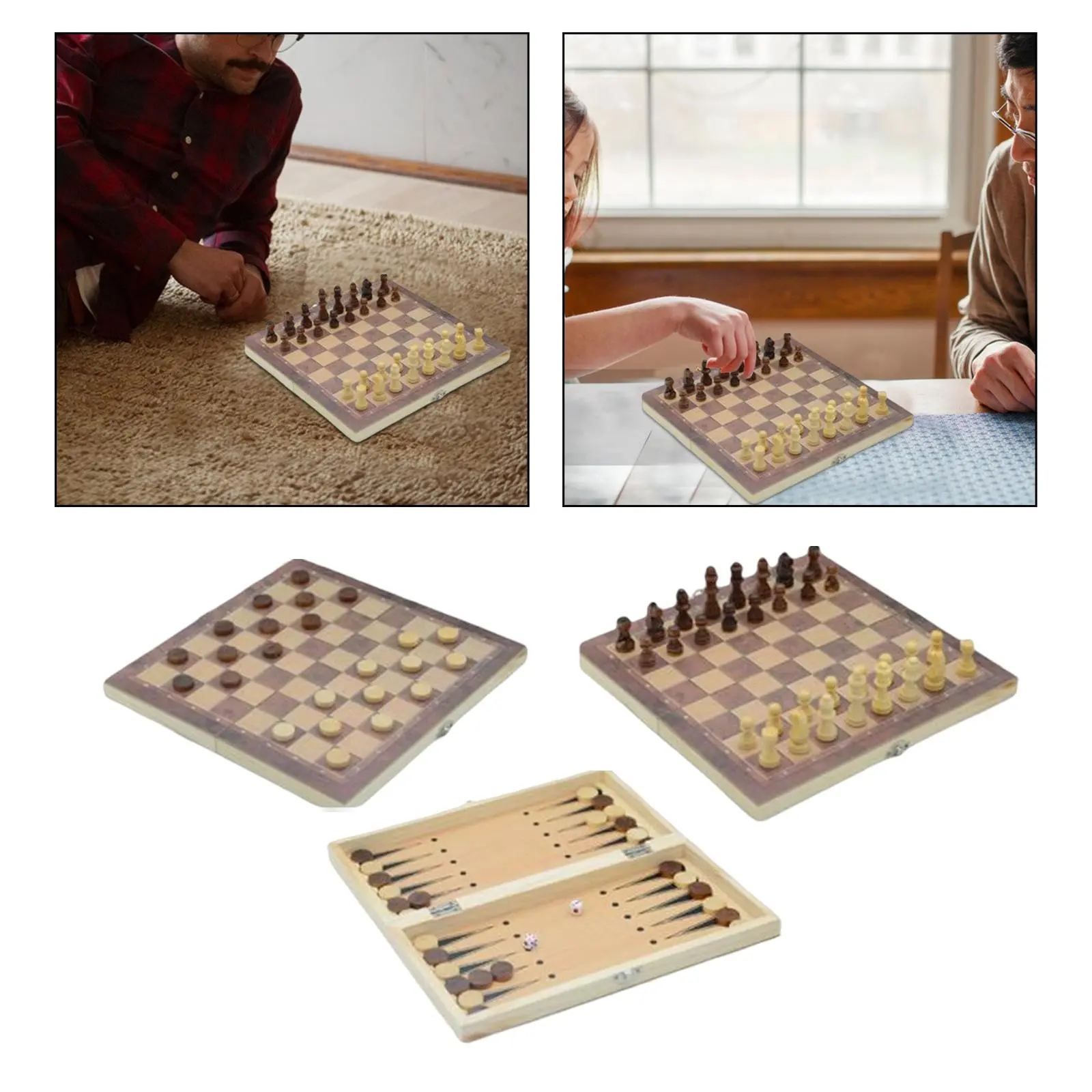 3 in 1 Chess Set Folding Chess Game Travel Case Portable Lightweight Board Games for Indoor Home Travel Adults Kids