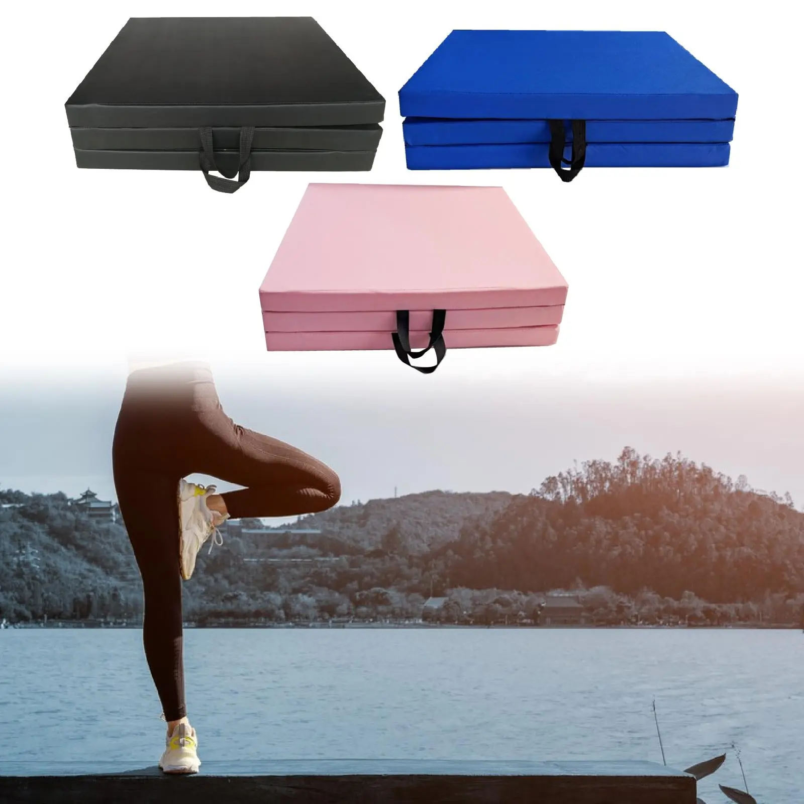 Three Fold Gymnastics Mat for Home Use with Carrying Handles Waterproof