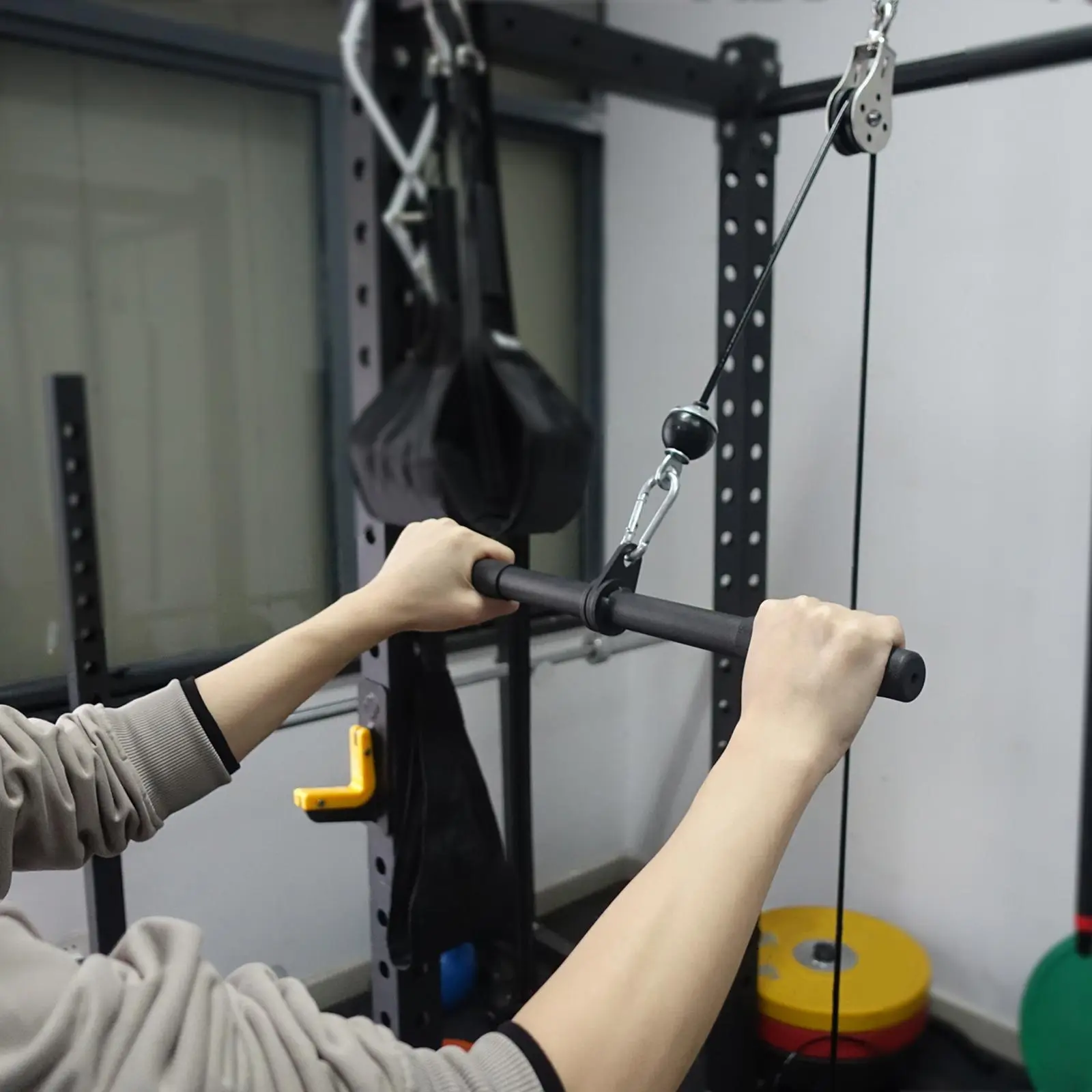 LAT Bar Cable Machine Attachment, Curl Pulldown Bar with Full Rotation
