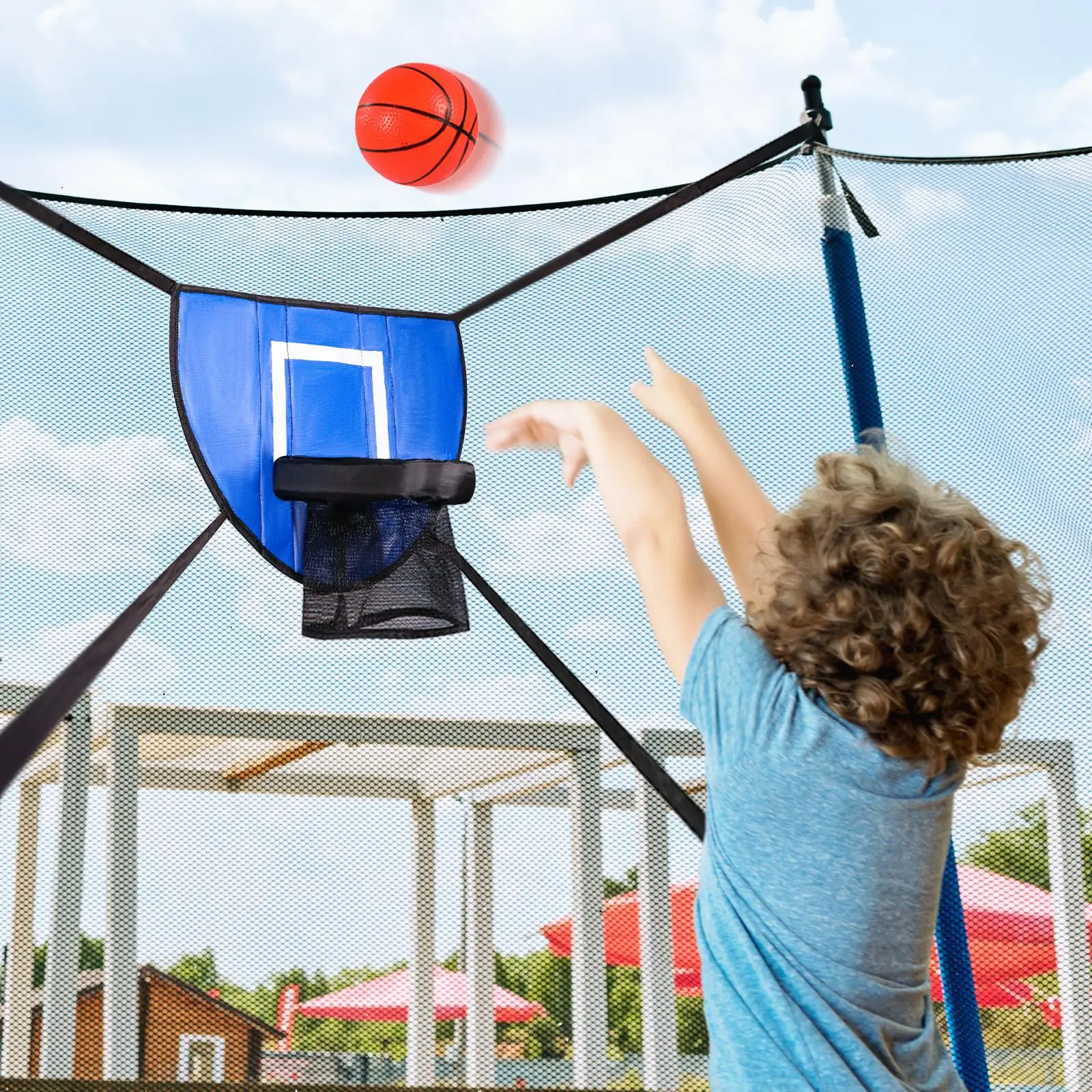 Mini Basketball Hoop for Trampoline with Enclosure Universal Basketball Rack