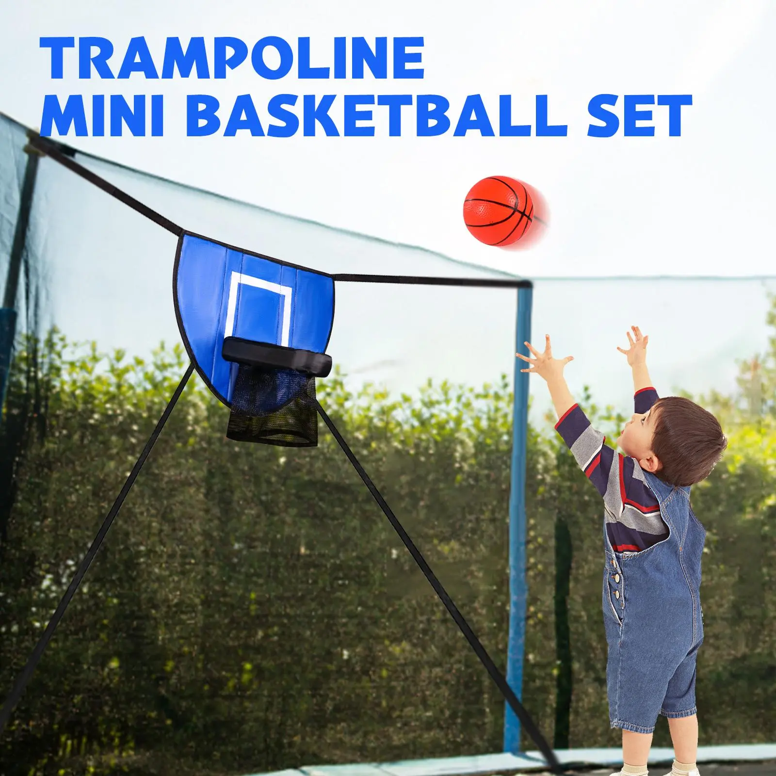 Mini Basketball Hoop for Trampoline with Enclosure Universal Basketball Rack