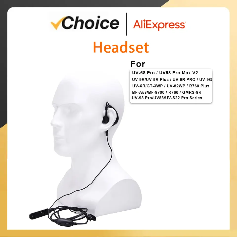 BAOFENG UV-9R Plus Walkie Talkie Headset UV68 Pro Max V2 Waterproof Earphone UV9R BF-A58 BF9700 Earpiece Mic Ham Radio Accessory